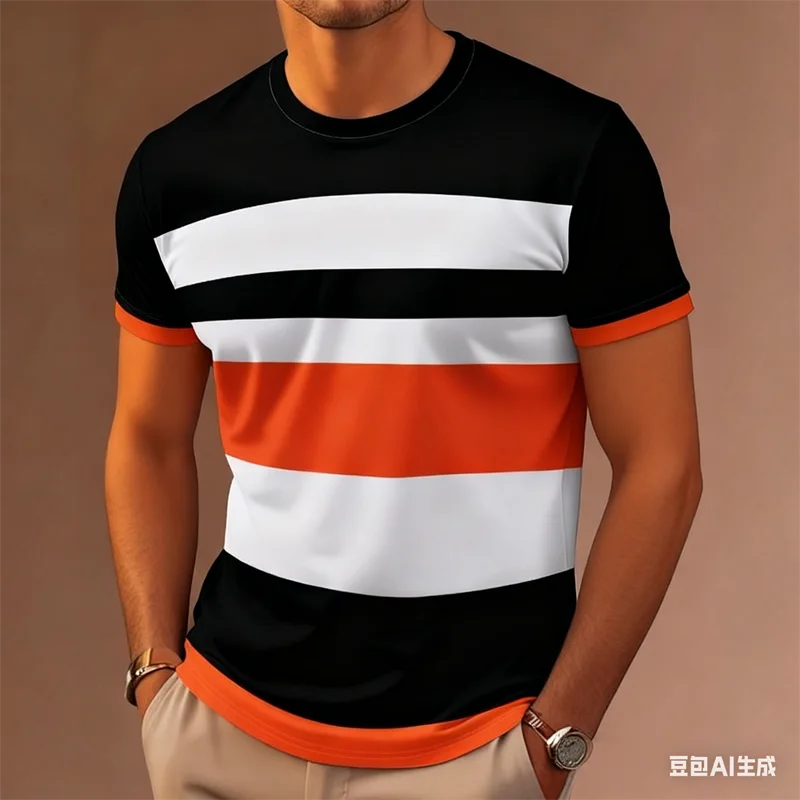

Summer Fashion 3D Stripe Men's T Shirt Splicing Printed Colorblocking Casual Slim Short Sleeve Outdoor Sport Running Fitness Top