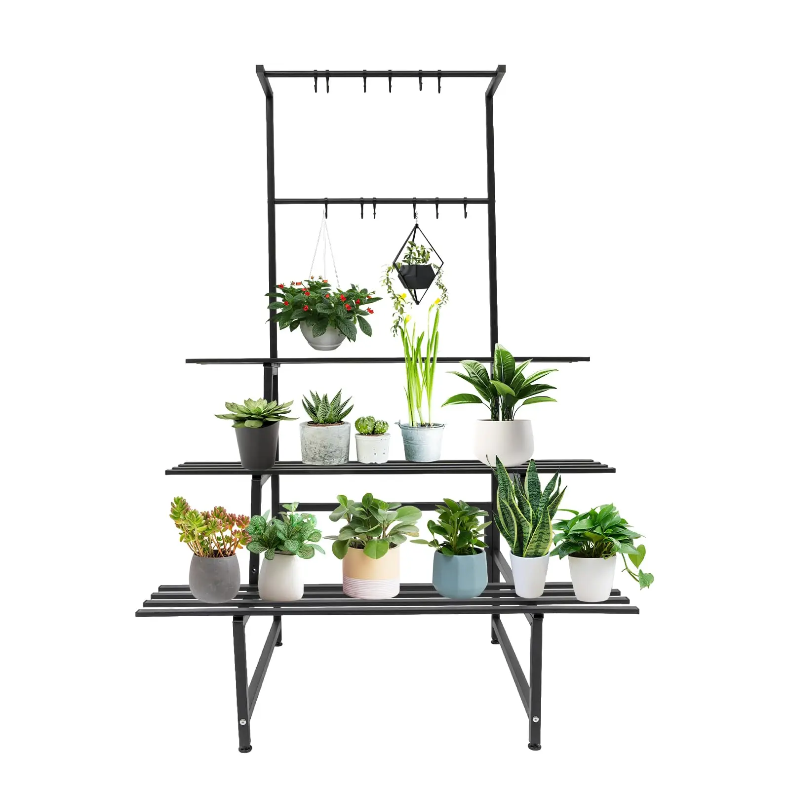 

3-х уровневая подвесная подставка для растений, 68 Somaliland Tall Полки для комнатных растений для демонстрации нескольких растений Полка для деревянных растений с металлическим каркасом для