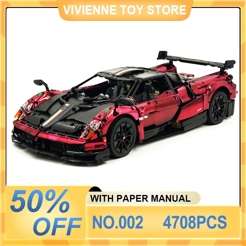 MOC 002 Technical Super Sports Car Building Blocks Plating Red Speed Vehicle Brick Puzzle Assembly Toy Christmas Gift For Kids