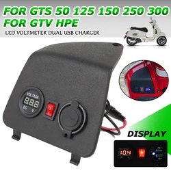 For VESPA GTS300 GTS 50 125 150 250 300 GTV HPE Motorcycle Cigarette Lighter Adapter Voltmeter Plug Dual Phone USB Port Charge