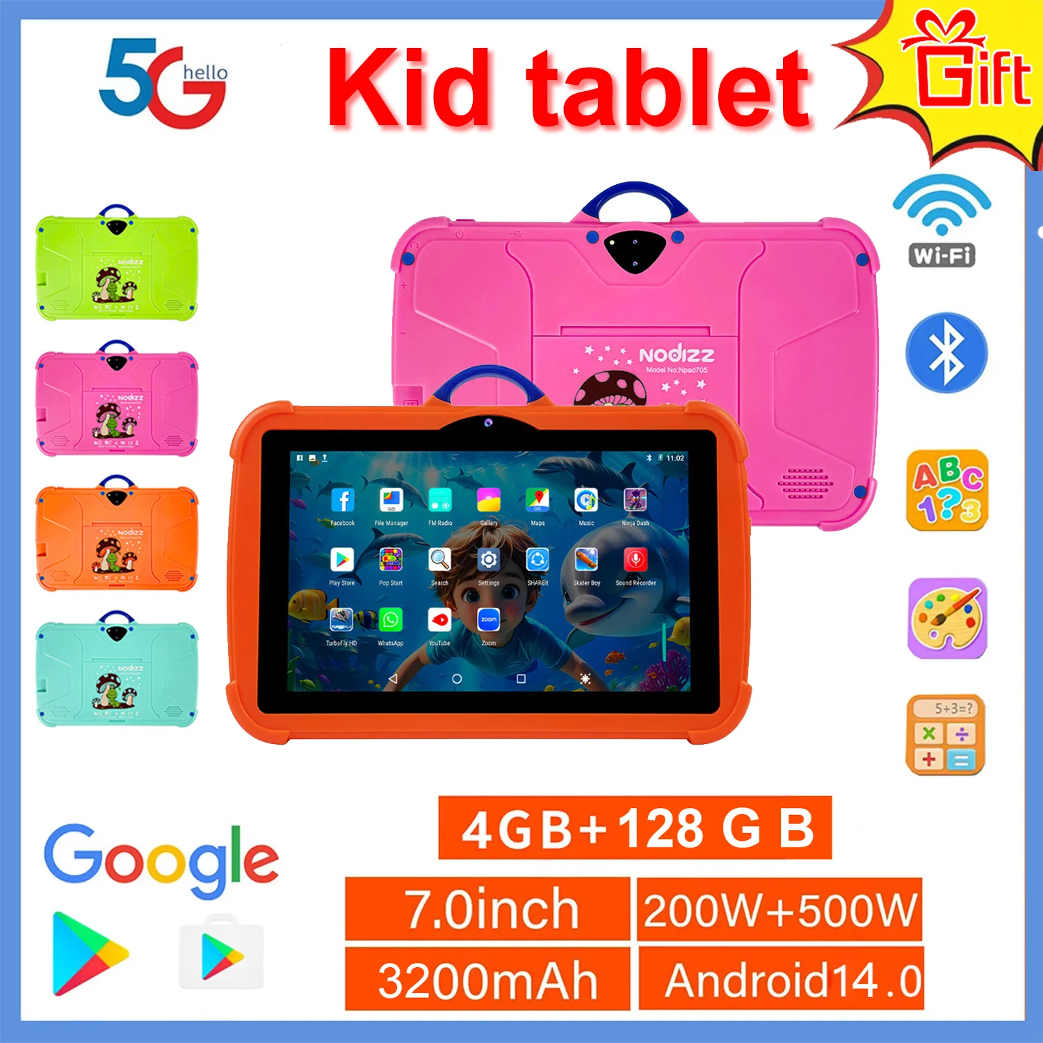 

Новый детский планшет 7 дюймов Android 14 Планшет IPS Full HD Экран Восьмиядерный процессор 4 ГБ ОЗУ 128 ГБ ПЗУ WiFi 6 Mini Type-c Аккумулятор 3200 мАч