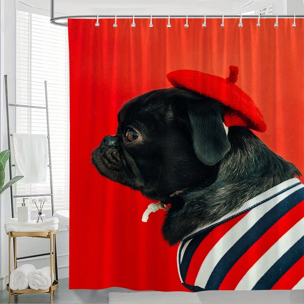 

Очаровательная занавеска для ванны «Мопс в берете» — занавеска для душа с милой собакой для любителей домашних животных, забавный декор для ванной комнаты с французским бульдогом
