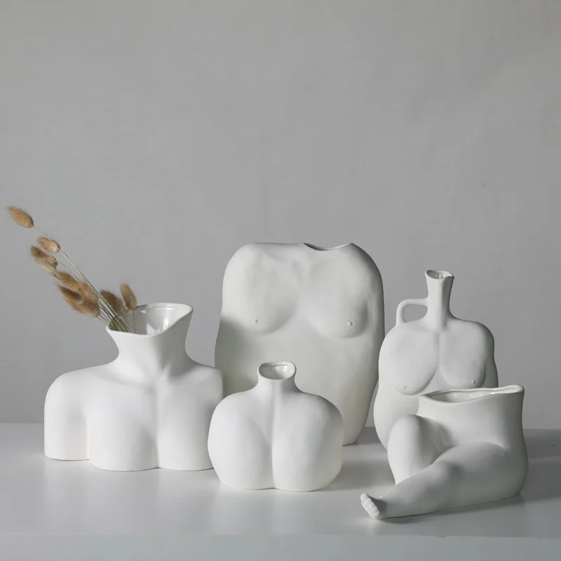 

Mutihome Minimalist Nordic Plain Ceramic White Vase Decoration Body Art Abstract Home Decoration Soft Decoration Vase Insertion