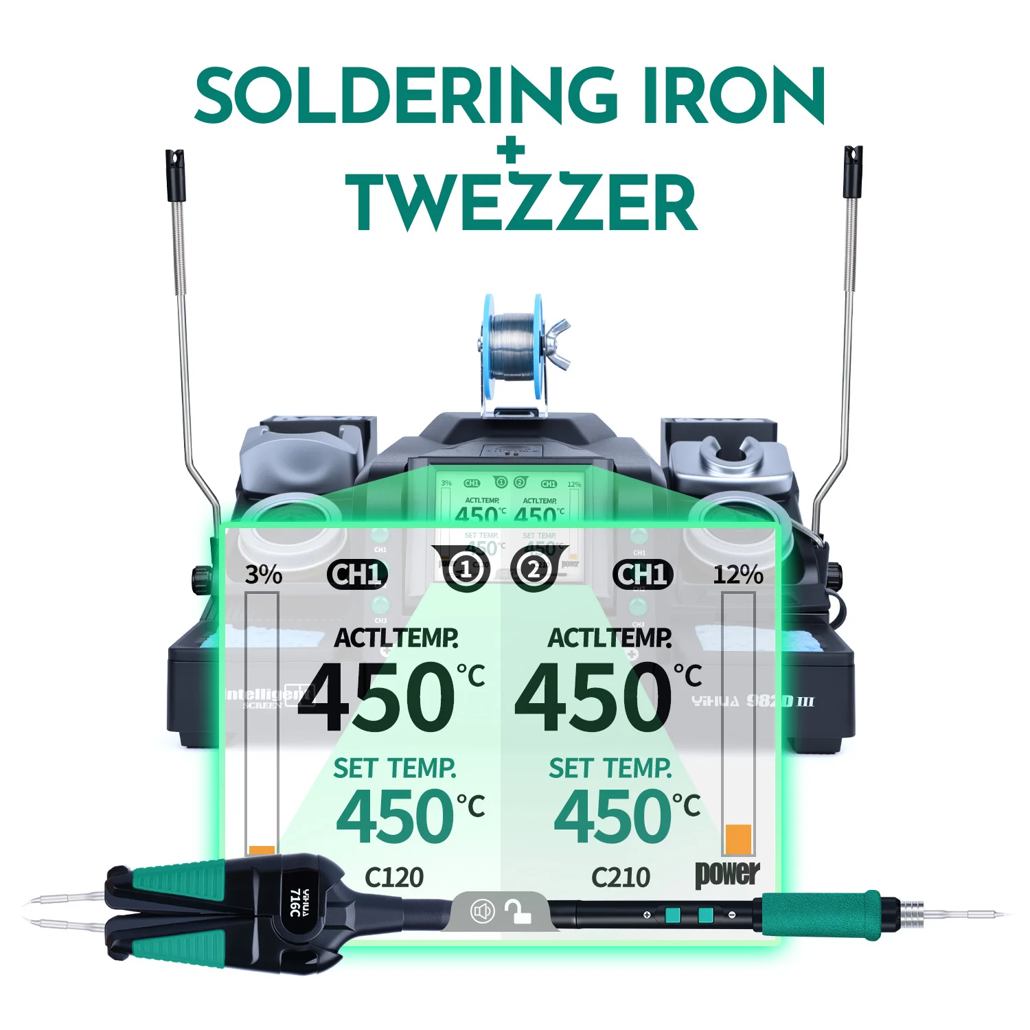YIHUA 982D-III Precision Tweezers Soldering Iron C210 Station for