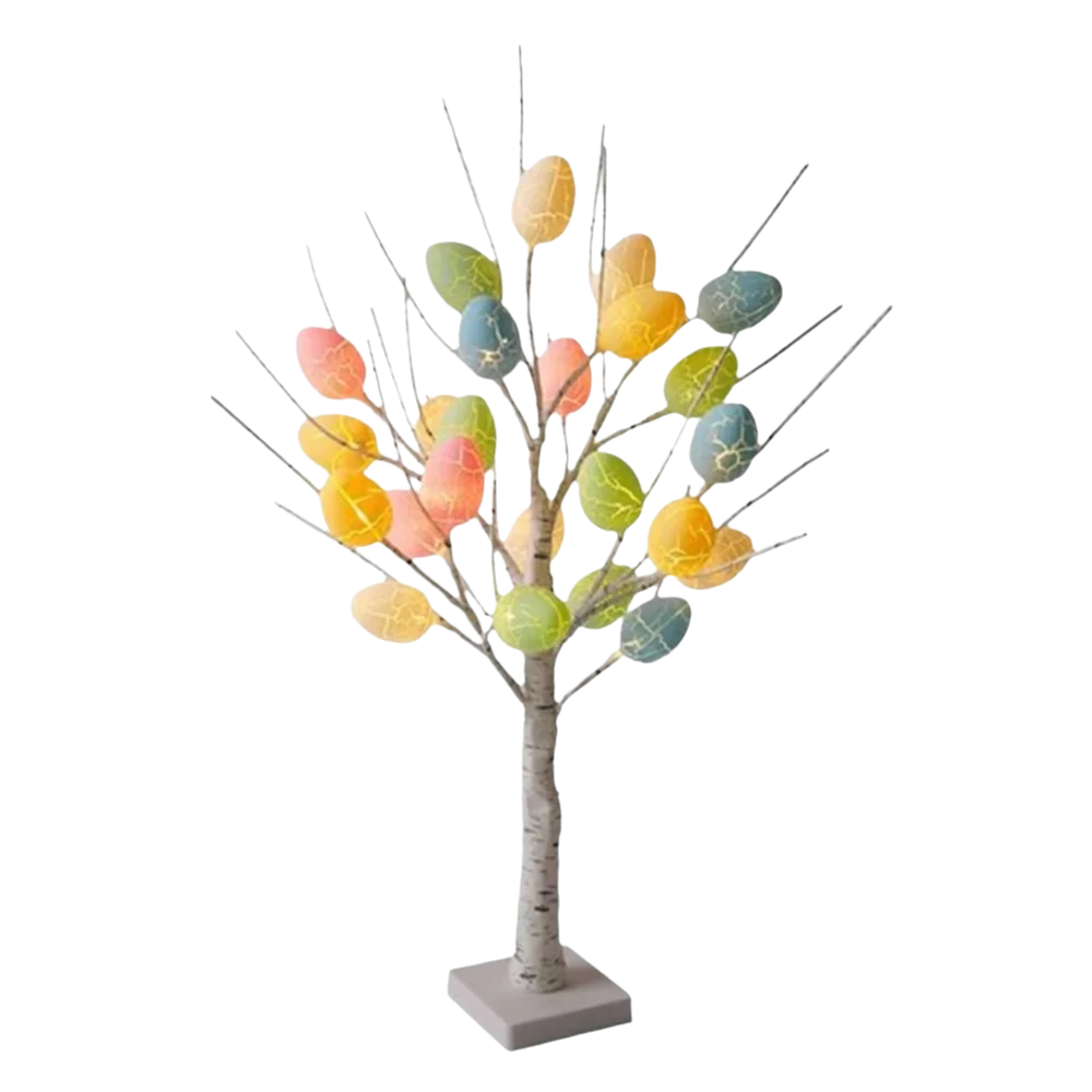 

Набор из 24 пасхальных украшений: светодиодные декорации в виде березовых веток с цветами, белые березы, пасхальные украшения