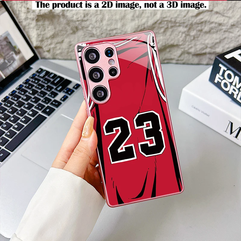 Red Black Number 23 Phone Case,2D Print Glass Cover For Samsung S/A Series,Shockproof Shell