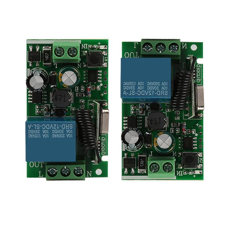 

T35C 2 Pcs Universal 433 Mhz 1 Channel Remote Control Switch Mini Wireless Relay Receiver, DC 12V & AC 220V