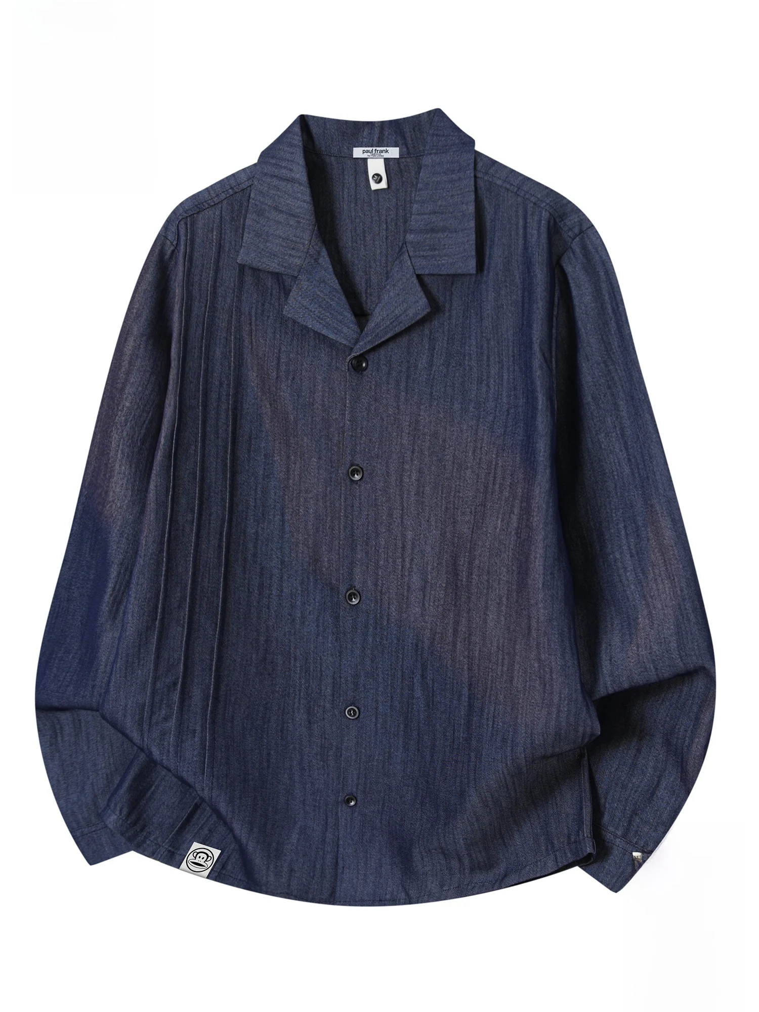 

PaulFrank Long Sve Cuban Collar irt Men's Spring American Folds Texture Big Mouth Monkey Casual irt Polyester Blend