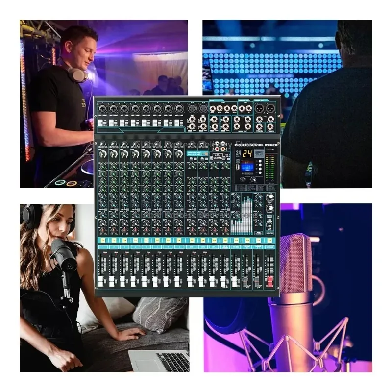 Profesjonalny mikser audio DSP, cyfrowy, 24-kanałowy, przenośny, do transmisji na żywo, konsola audio-wideo.