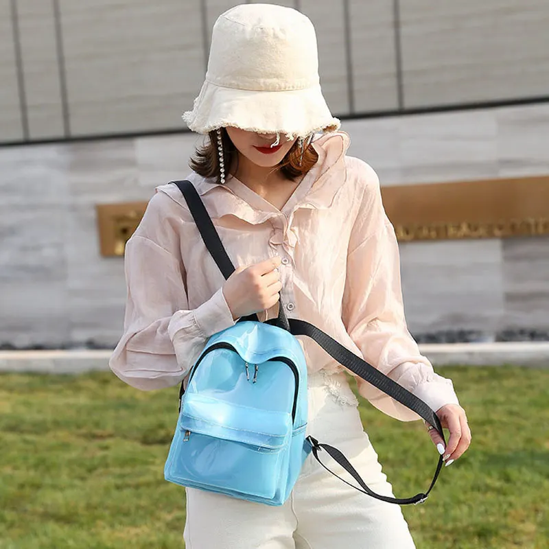 plastic jelly bag light transparent backpack outdoor leisure ladies Fashion female schoolbag