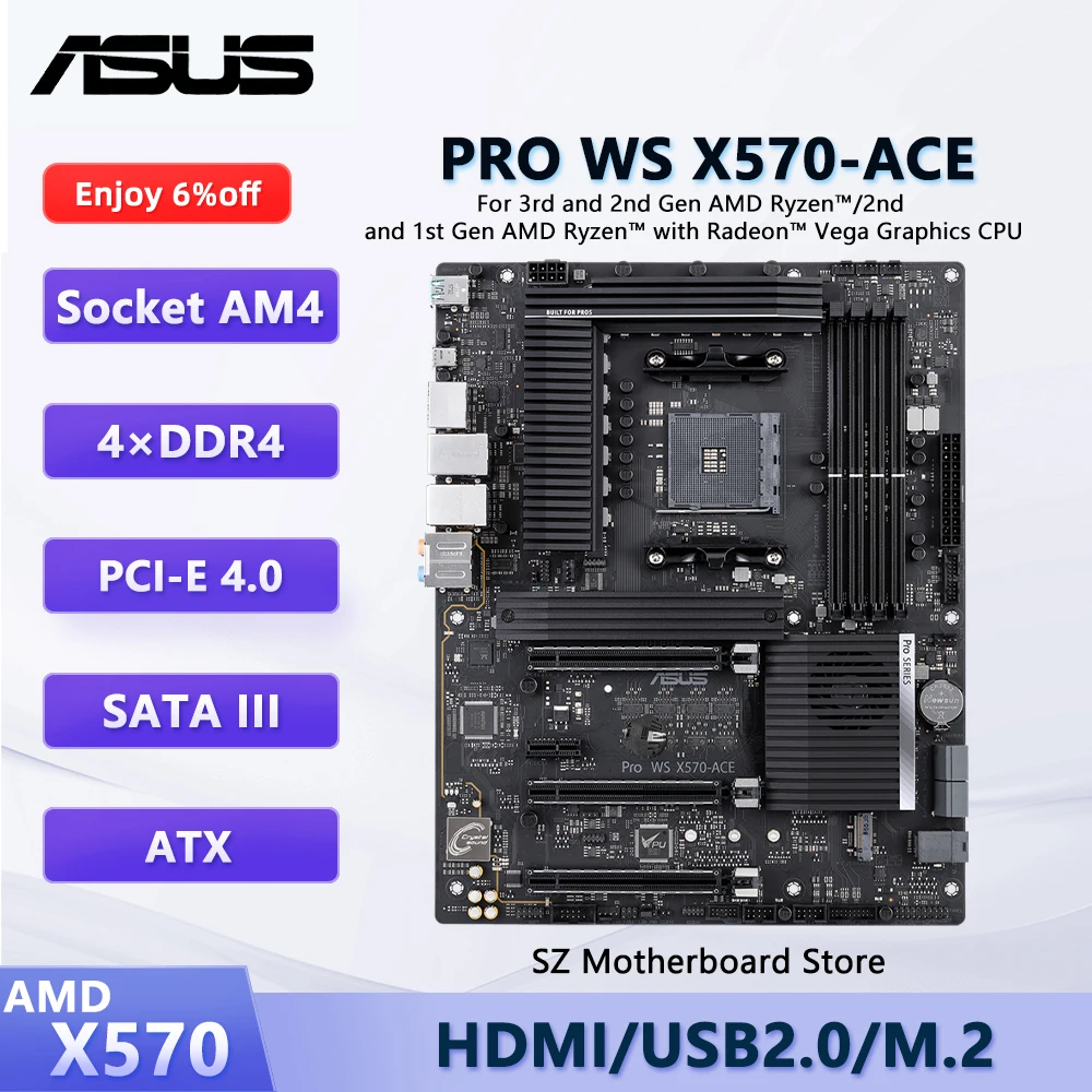 

Placa base ASUS PRO WS X570-ACE AMD X570 AM4 para Ryzen 9/7/5 5900X 5800X3D 5600X ЦП DDR4 M.2 HDMI placa base para juegos ATX