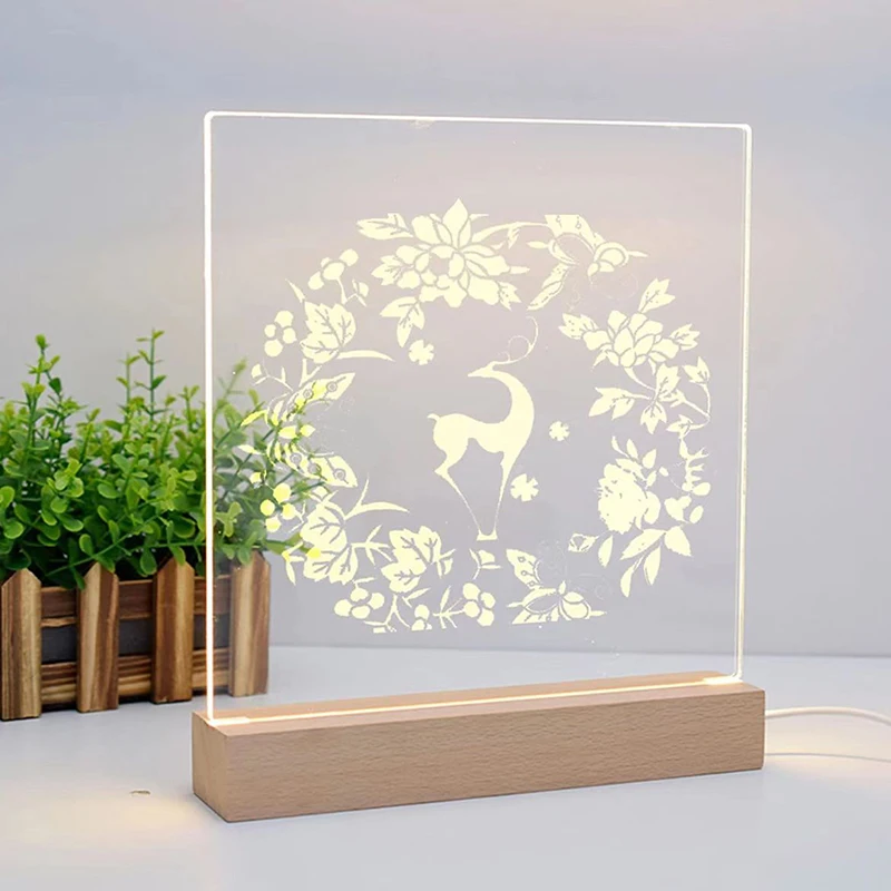 30cm Long Rectangular Wooden Led USB Light Display Base luminous Stand for Acrylic Plexiglass Resin Arts 3D Bedside Table Lamps