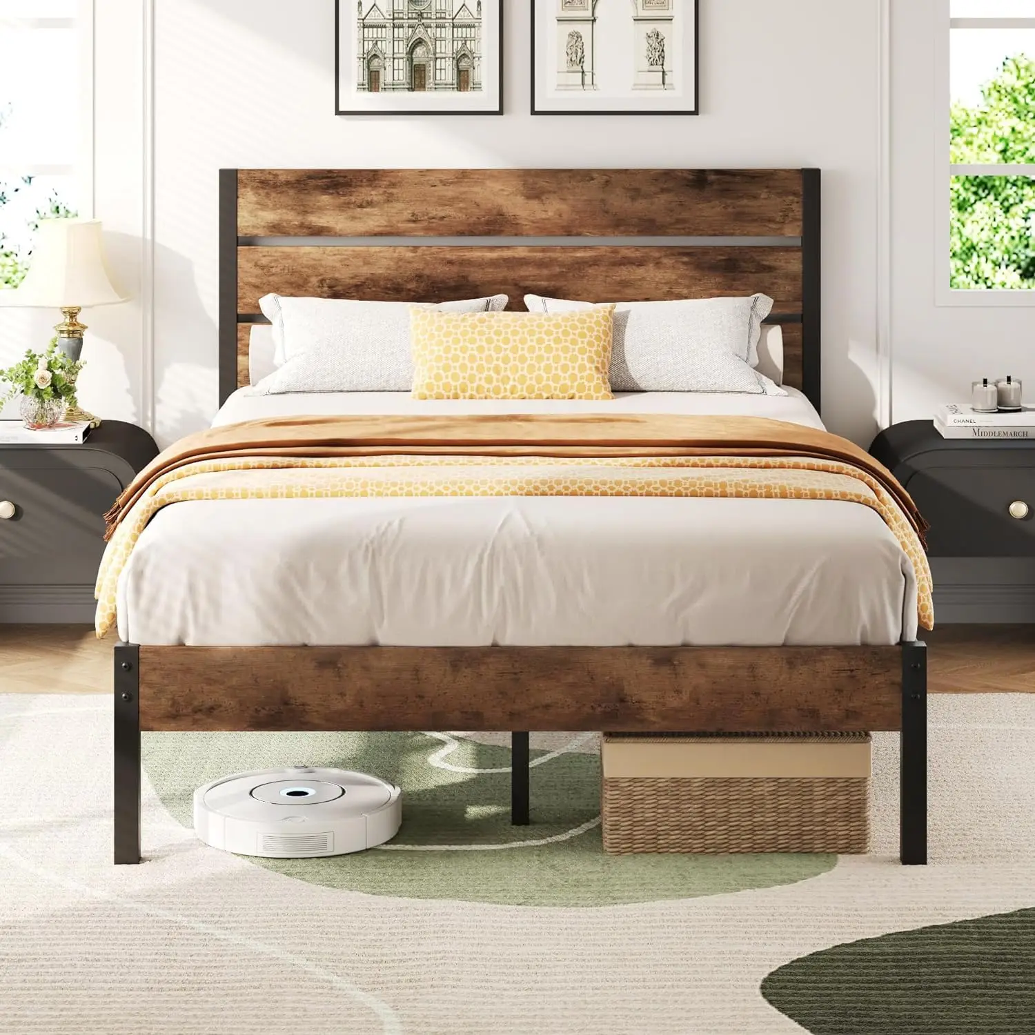 

Full Bed Frame with Headboard and Footboard, Metal Full Bed Frame with Under-Bed Storage, All-Metal Support System, No