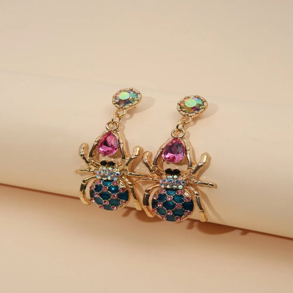 Halloween wish new European and American fashion cross-border jewelry colorful rhinestone spider women earrings earrings