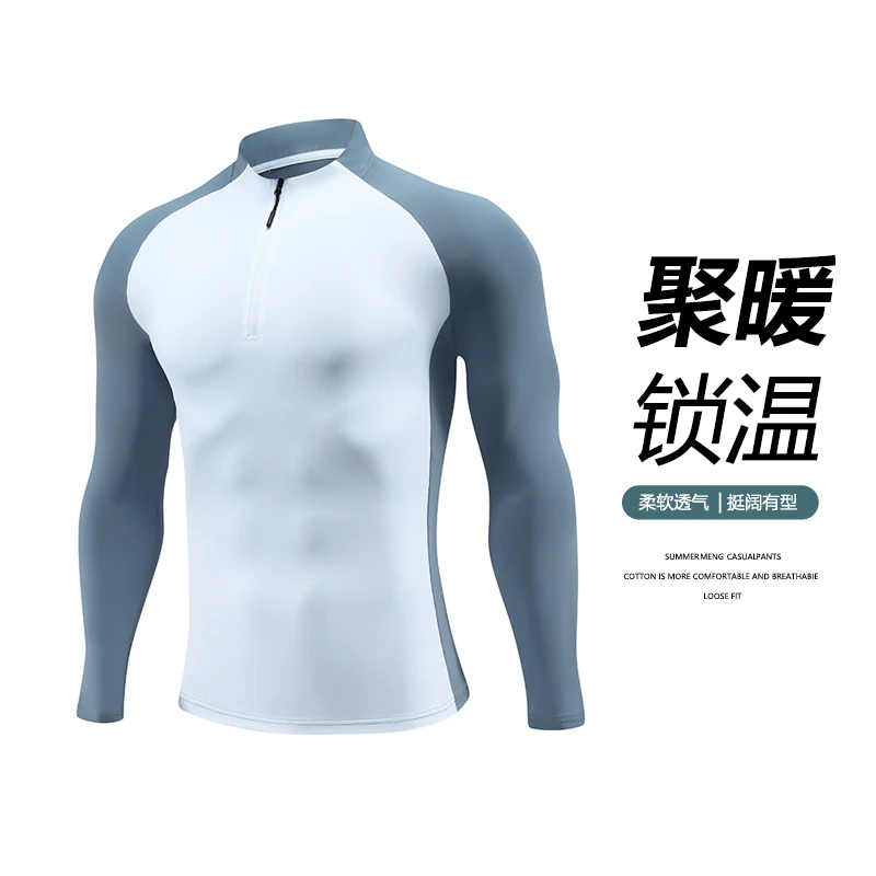 Men Half Zip Long Sleeve Running Shirt Spring Autumn Quick Dry Sports T Shirt Outdoor Color Block Breathable Loose Fitness Top