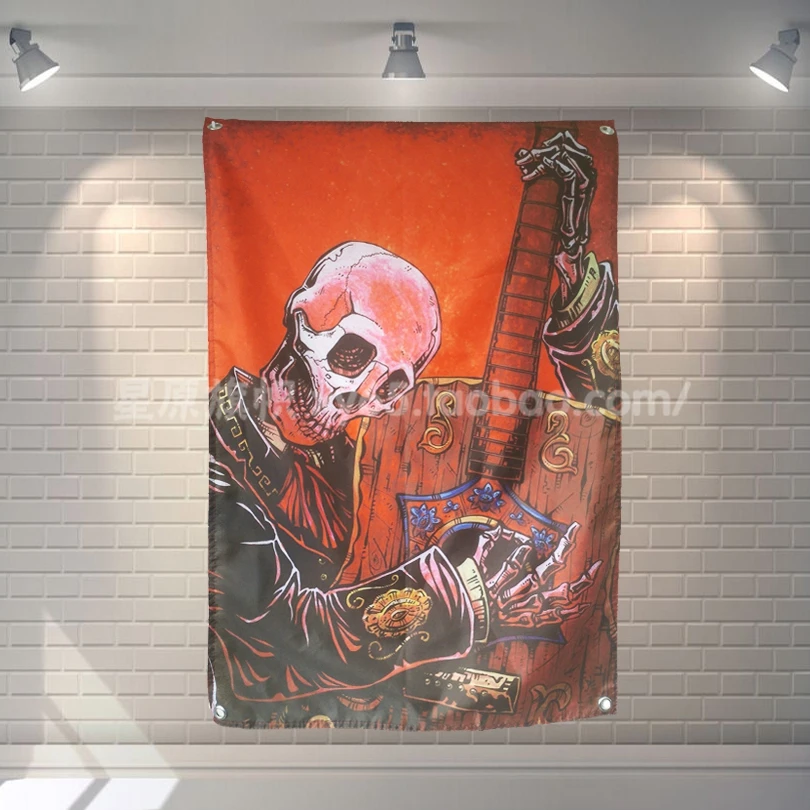 

Skull Guitar Large music festival Party background decoration poster banner hanging painting cloth art 56X36 inches