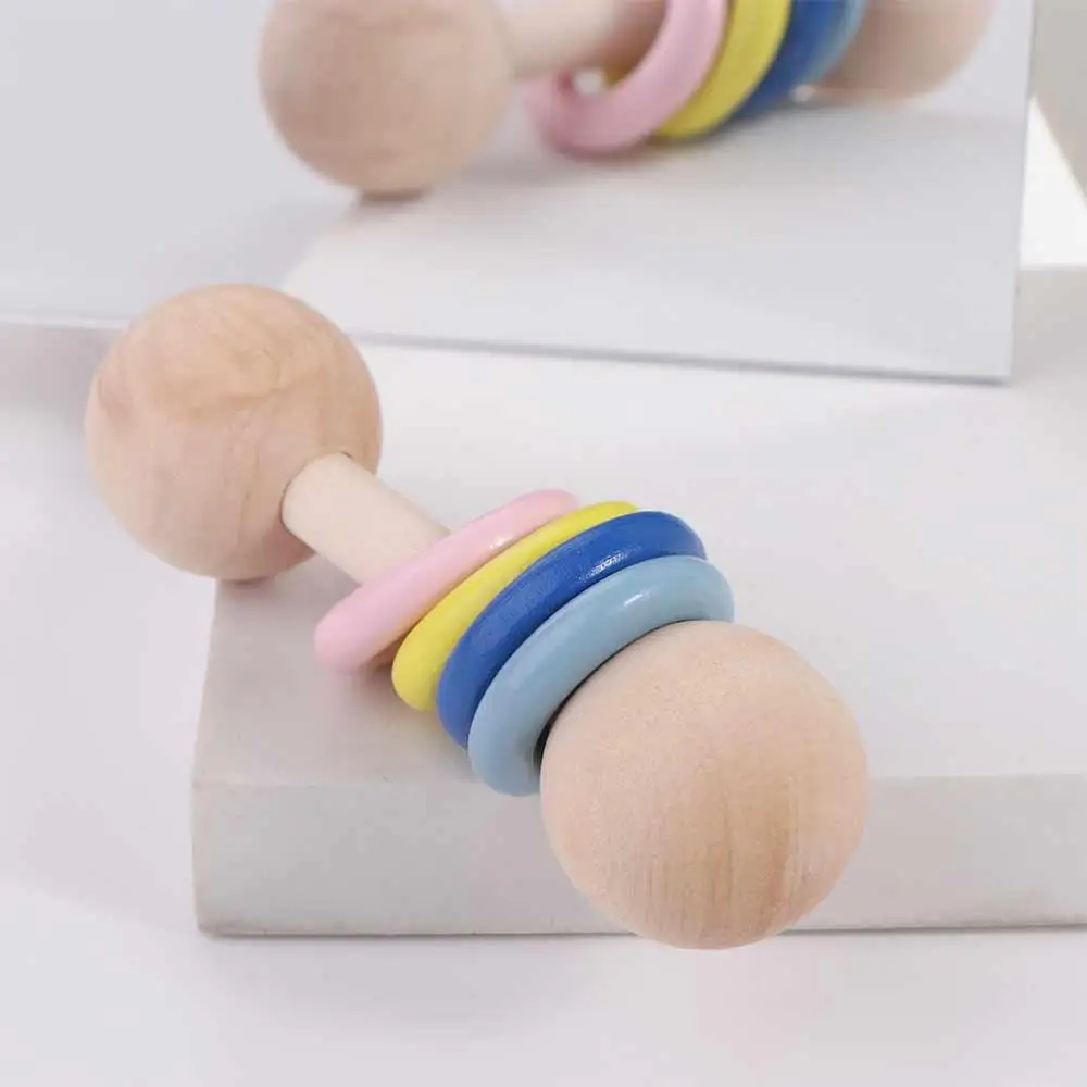 Rainbow Rings Wooden Baby Rattle Toy HandBell Educational Wooden Rings Musical Instruments Toy Musical Montessori