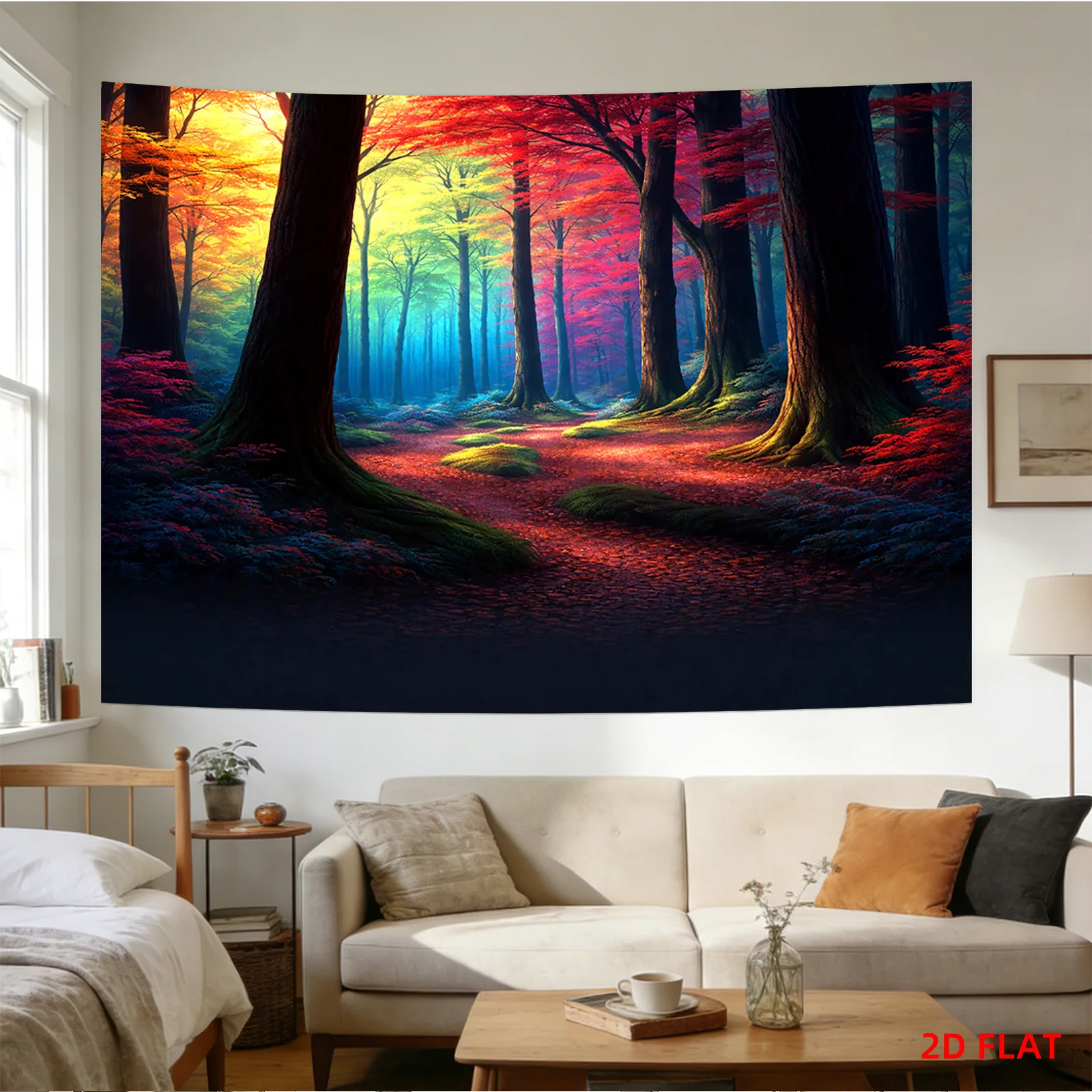 Realistic Forest Landscape Tapestry Wall Hanging Home Decor Illusion Art Print Vibrant Woodland Scene for Living Room Decoration