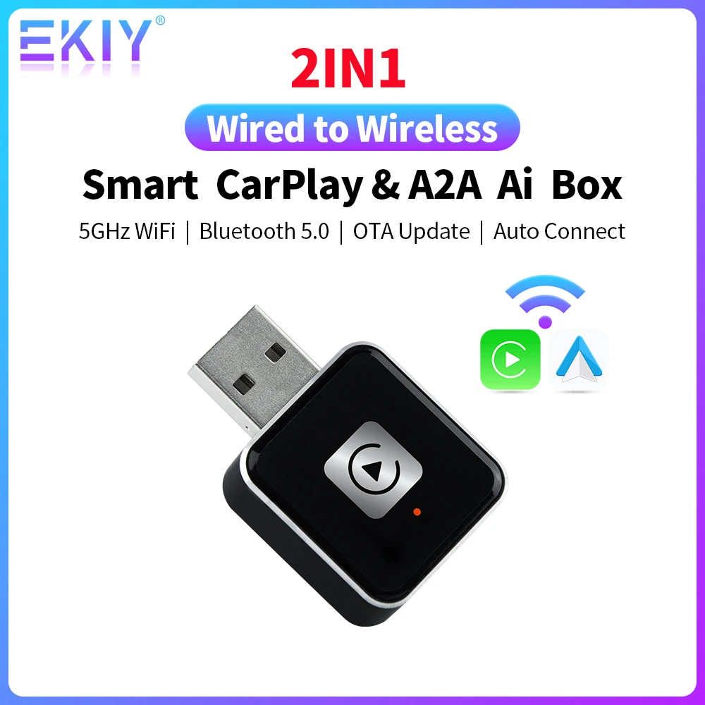 EKIY CarPlay Box Android Auto Adapter Wired To Wireless For Audi Toyota Mazda Nissan Chevrolet Suzuki Subaru Kia Ford Opel Skoda