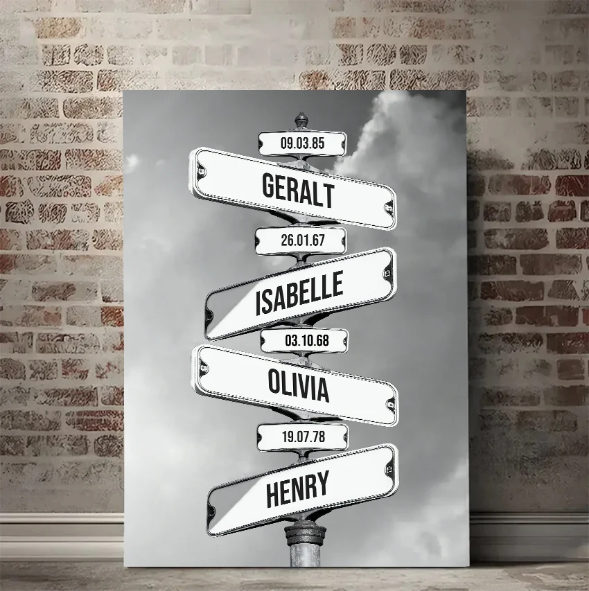 Tableau Personnalise Prenoms Intersection Vintage ,Personalized Intersection Vintage Names Board,Custom Canvas Wall Painting