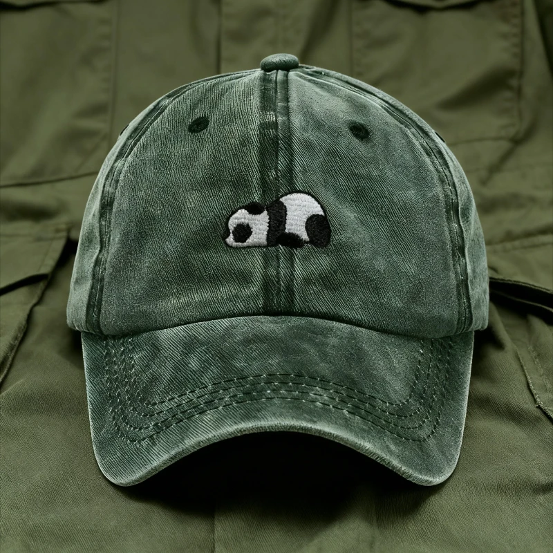 Gorra de béisbol vintage desgastada unisex de pana con bordado de panda, de algodón lavado, estilo casual para deportes al aire libre, gorra de sol con cierre snapback