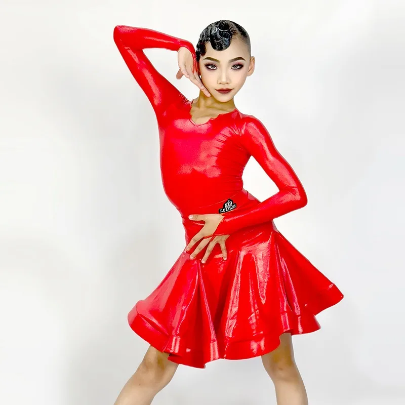 Bright Leather Children's Performance Costume Competition Clothes Latin Dance Rule Dress Girls' Latin Dance Suit Training Skirt