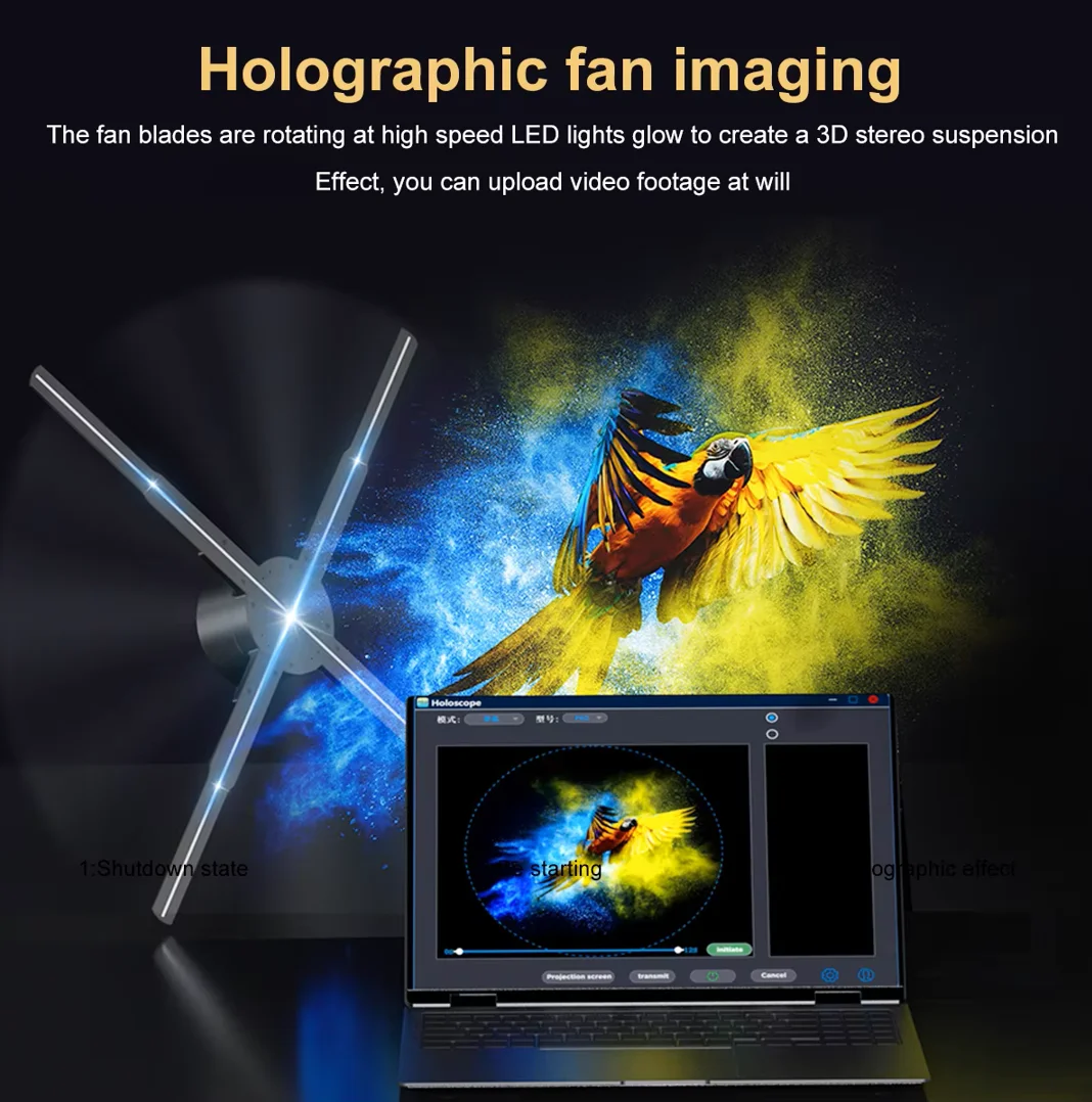 3D Holographic Fan Projector Hologram LED Advertising Machine DIY Logo Neon Light Support WIFI Buletooth Audio Connection