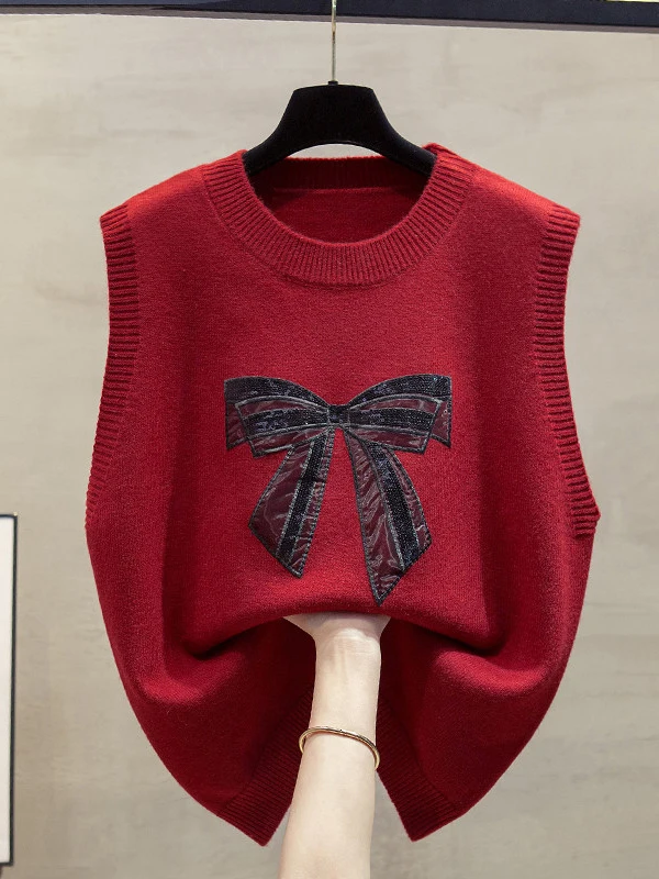 Women's Loose Knitted  Knot Vest Top Sleeveless Base Shirt Fashionable Layering Design Casual Style Spring Autumn