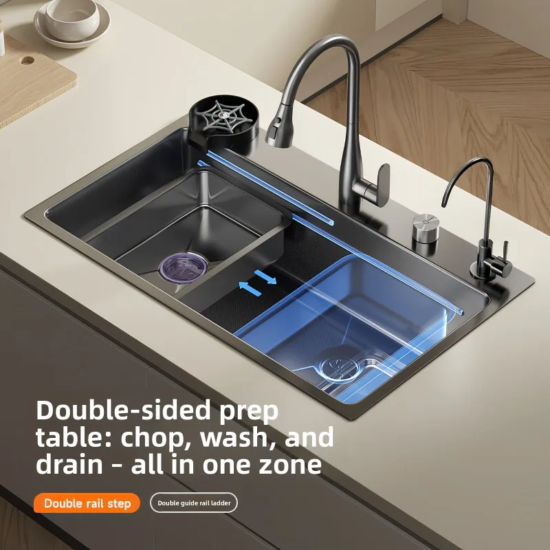 

Double Basin Kitchen Sink Large Single Bowl 304 Stainless Steel Versatile Household Wash Dish Prep Counter Mount Under Mount