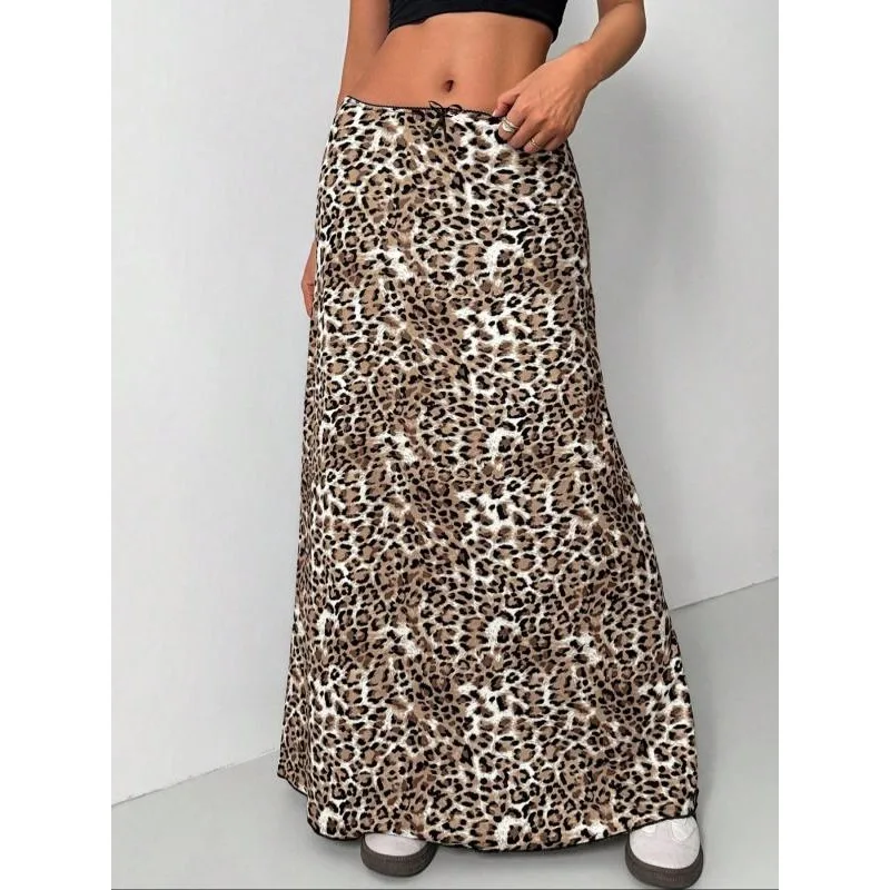 

Плюс размер 1XL-5XL, новая модная винтажная юбка с принтом, женская осенняя эластичная длинная юбка с высокой талией и цветочным принтом леопарда