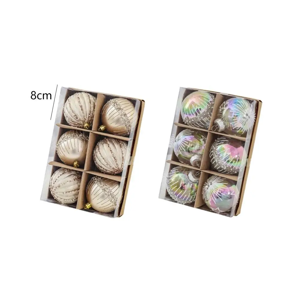 6Pcs 8cm Painted Christmas Balls Set Colorful Reusable Electroplated Christmas Hanging Balls Exquisite Shatterproof