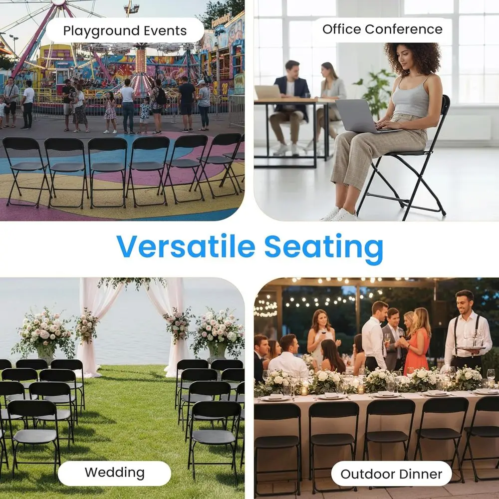 4-Pack Folding Chairs Plastic, Foldable Stackable Portable Chairs with Metal Frame 330lb Capacity, for Indoor Outdoor Use, Comme