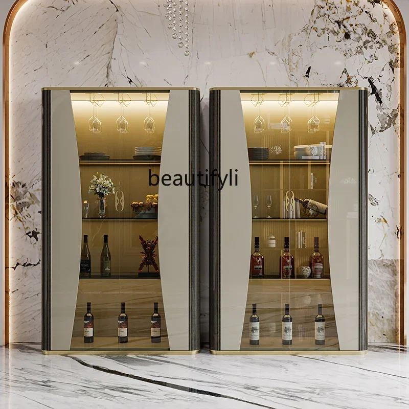 

FALight luxury glass wine cabinet against the wall wine cabinet restaurant simple fashion modern paint double door bookcase
