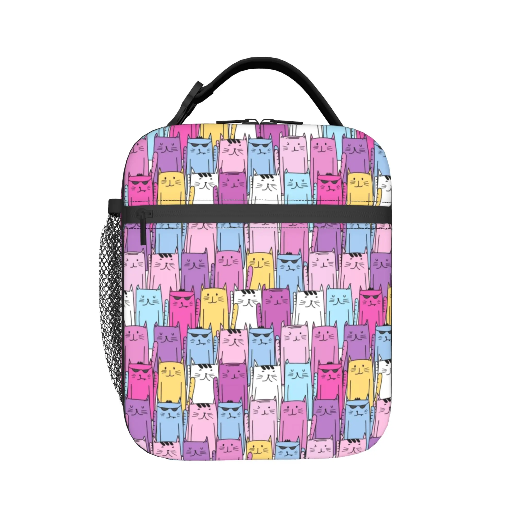 Cat Pattern Lunch Bag Animals Cute Cartoon Casual Lunch Box For Men Travel Portable Insulated Cooler Bag Thermal Lunch Bags