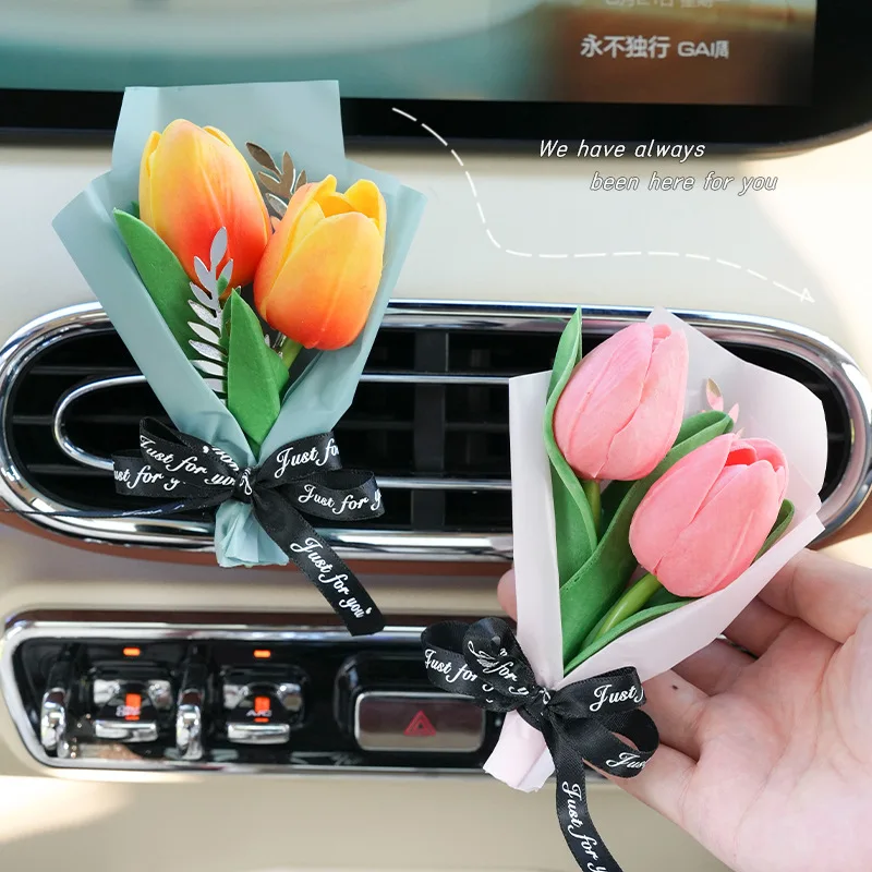 Car Air Outlet Aromatherapy Clip Elegant and High-profile Tulip Bouquet Car Aromatherapy Tablets Car Air Outlet Clip Decoration