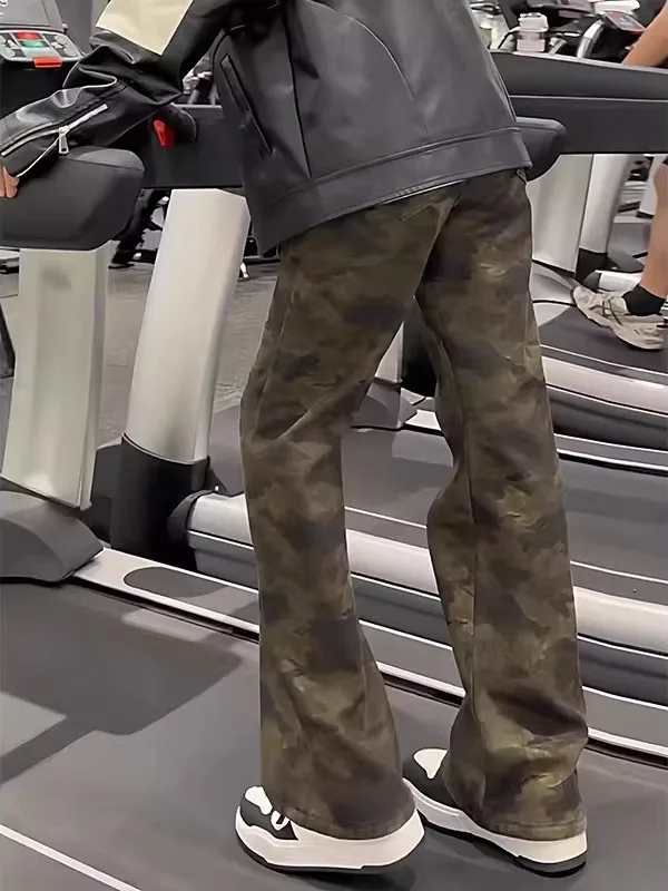 

Мужские джинсы в американском винтажном стиле с камуфляжным принтом, спортивные повседневные рабочие брюки Cleanfit Knife, расклешенные брюки