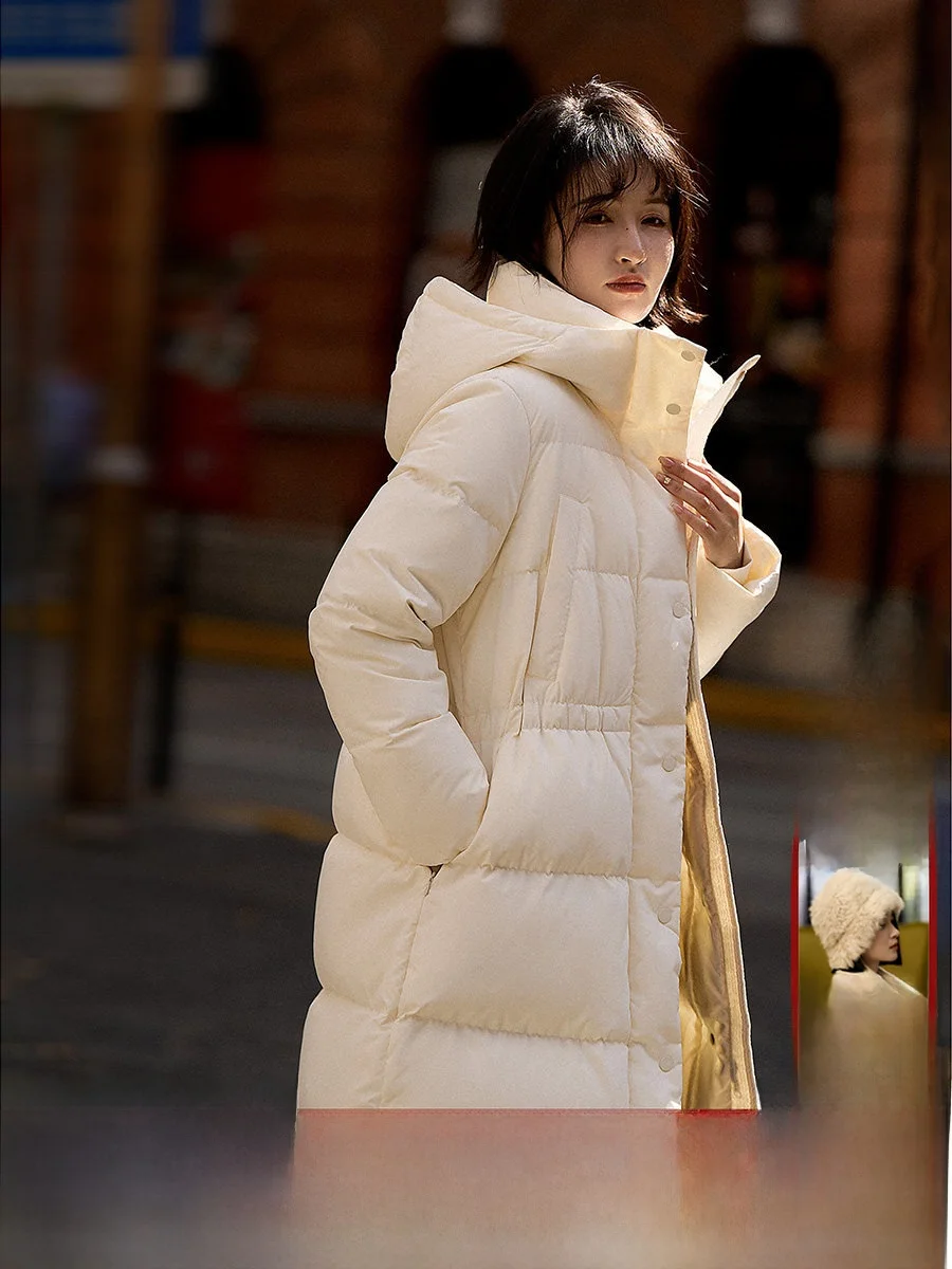 

Зимнее пуховое пальто Xiao Han Ge, 95% белый гусиный пух, теплое, средней длины, женское, как облако, легкое и комфортное