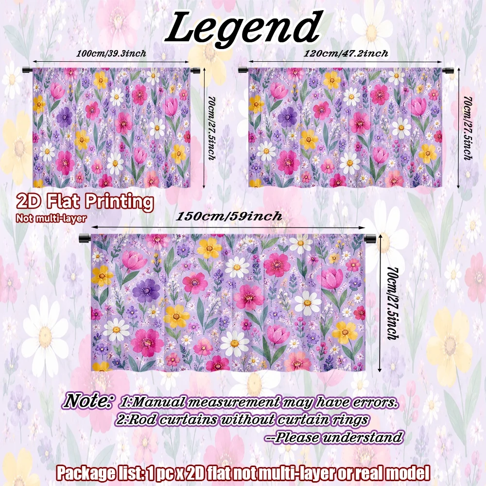2D flat 1pc Home short curtains Floral Garden Scatter Digital printing Kitchen and dining room partition curtain, French country