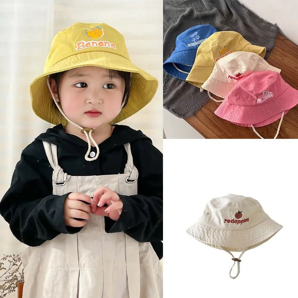 

Drawstring Candy Color Bucket Hat Fruit Korean Style Children's Fishmen Hat Casual Anti-UV Kid Summer Sun Hat Outdoor