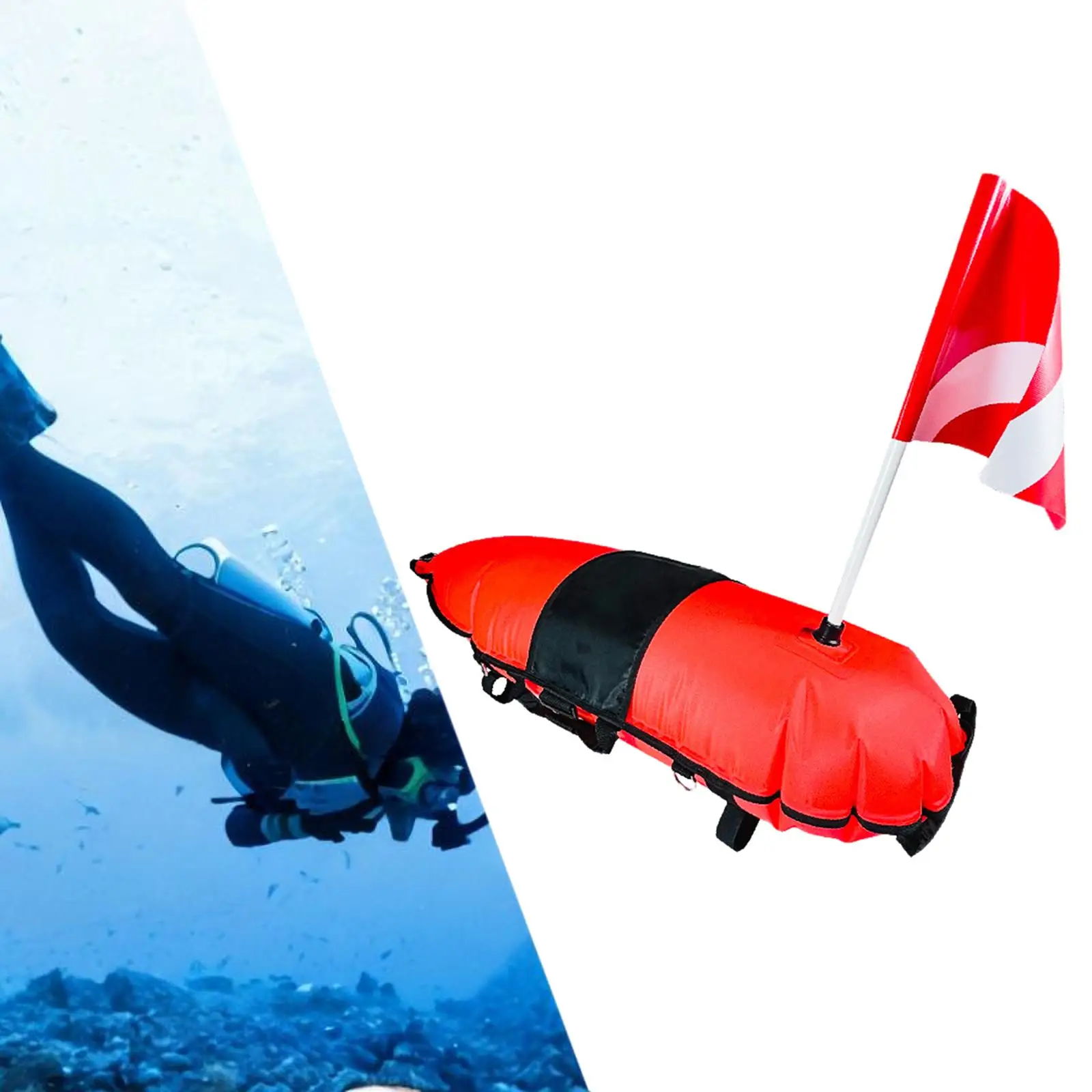 Diver Below Floater with Dive Flag Inflatable Signal Buoy for Scuba Diving Spearfishing Beach Use Portable