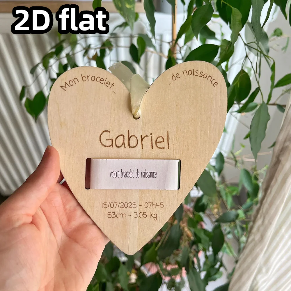 1 قطعة حامل سوار خشبي مخصص على شكل قلب ، عرض ذاكرة ميلاد الطفل ، هدية تذكار شخصية للآباء الجدد