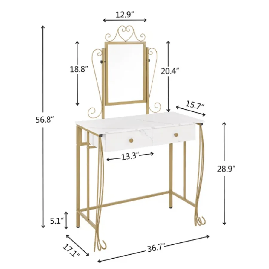 

Vanity Table Set With Mirror Stool White Makeup Dressing Desk With Drawers For Girls Women Bedroom Gift