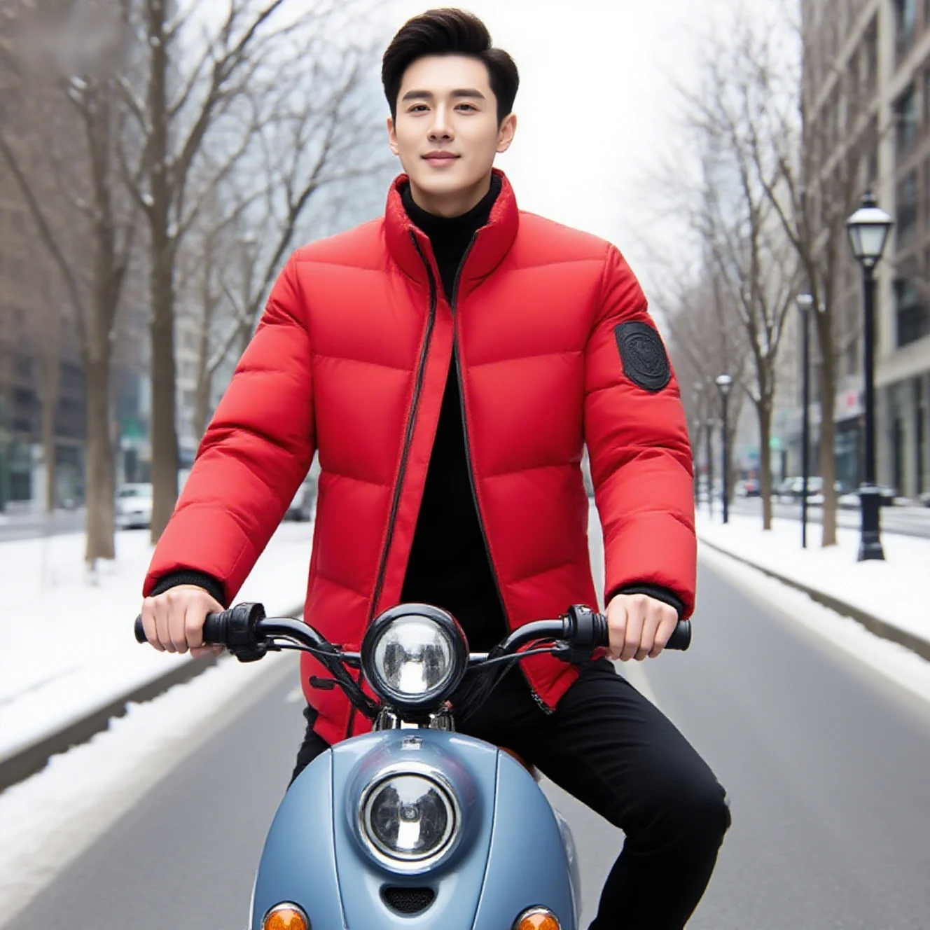 

Men's standing collar cotton jacket, winter thick warm solid color cotton jacket, trendy embroidery badge cotton jacket for men