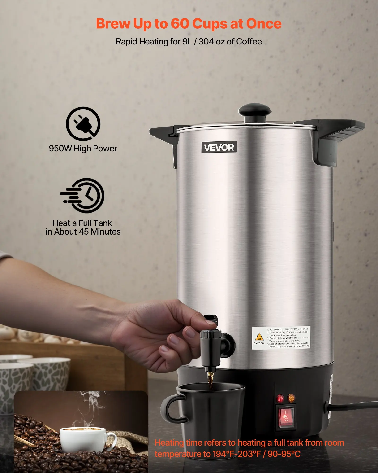 

Commercial Coffee Urn, 60 Cup 9 L Hot Beverage Dispenser With Dripless Faucet, Quick-Brewing Stainless Steel Large Commercial Coffee Maker, For Catering, Business, Party, Church & Restaurant