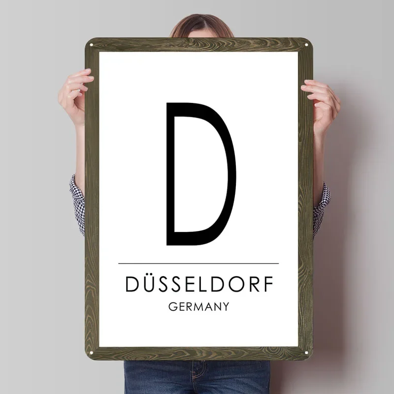 ديزيلدورف ألمانيا طباعة علامة سيتي سكيب ملصق ديكورات غرفة المعيشة علامات القصدير المعدنية المخصصة للجدار الفن الديكور المنزل الرجعية