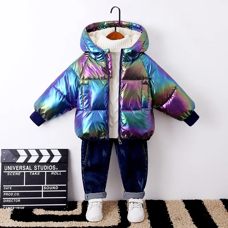 2024 1-6Y Girls Autumn Winter Colorful Overcoat Thicken Warm Hooded Kid Girls Outerwear Threaded Cuffs Zipper Toddler Girls Coat