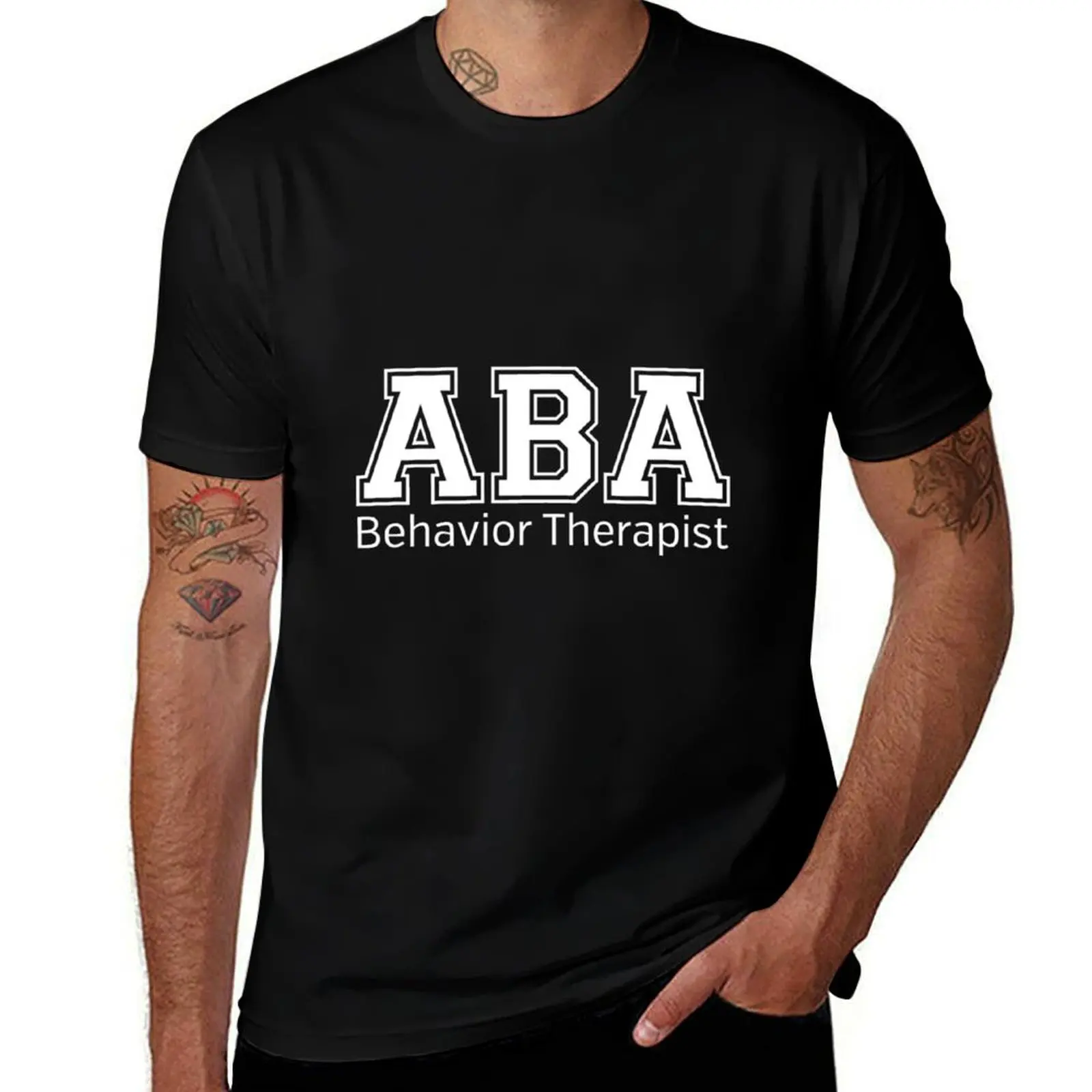 تي شيرت ABA Therapy تي شيرت رجالي عادي من القطن الأسود تي شيرت عادي لحزمة الرجل