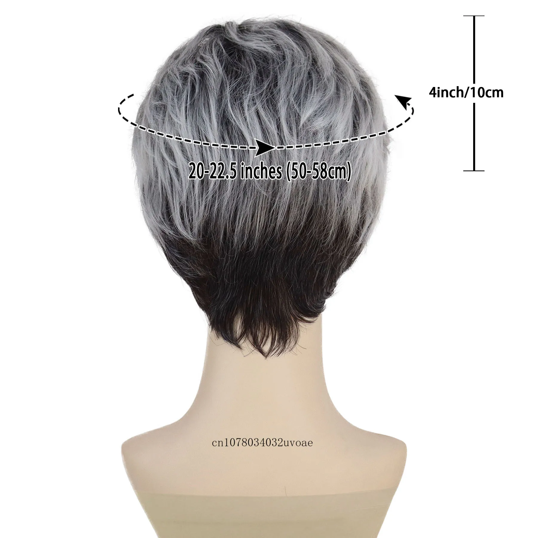 Synthetic Short Wigs for Women Black Mix Grey Wig with Bangs Curly Hairstyle Natural Pixie Cut Wig Cosplay Heat Resistant Female