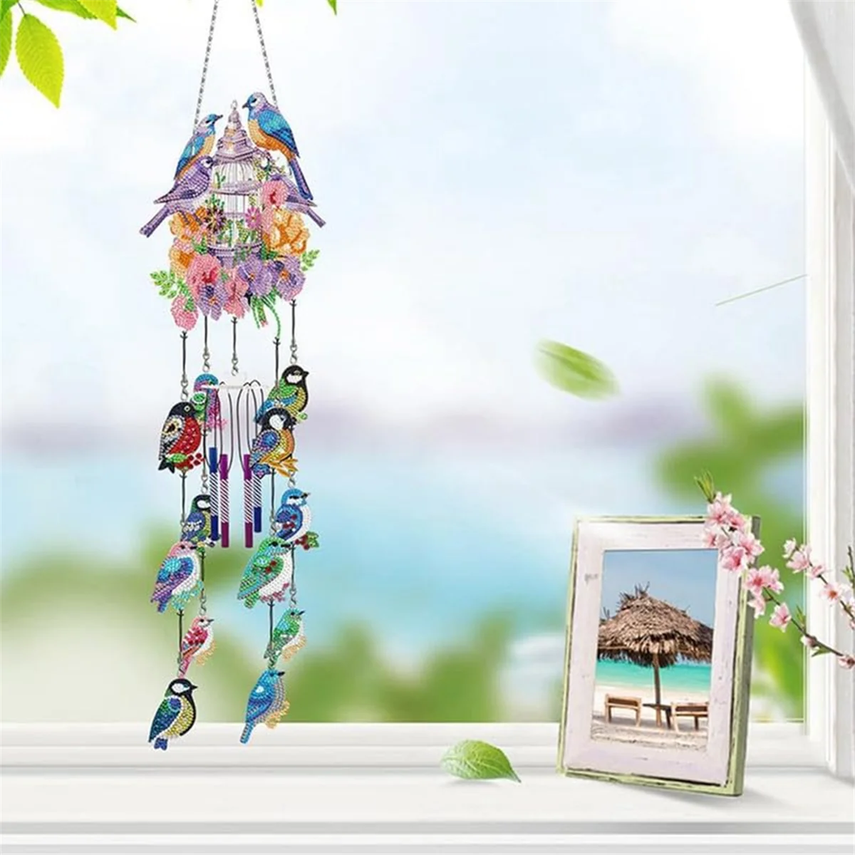 DIY Dotted Diamond Art Painting Wind Chime Kit Sun Catcher Hanging Ornaments Wind Chimes Suncatcher Art for Outside B