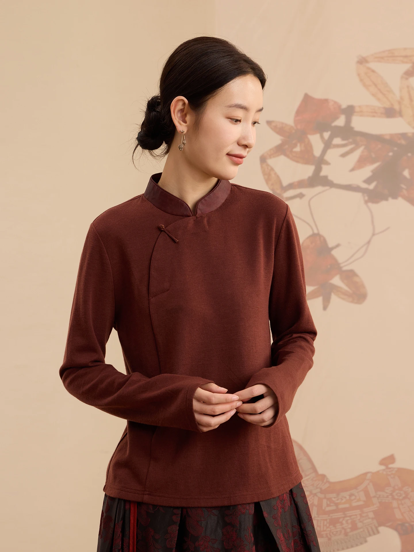 

Warm Wool Cotton Blend Knitted ort T-irt Soft Comfortable Casual Wear for Women Chinese Sle Long Sve Stand Collar